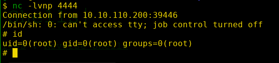 Image of netcat listener for root.