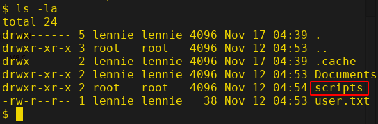 Image of lennie's home directory.