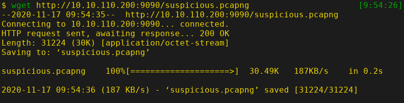 Downloading pcap file using wget.